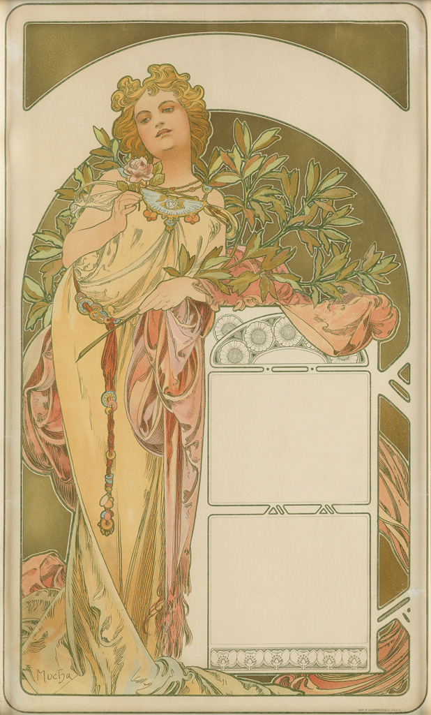 ALPHONSE MUCHA (1860-1939). [CALENDAR.] Circa 1900. 20x12 inches, 50x31 cm. F. Champenois, Paris.